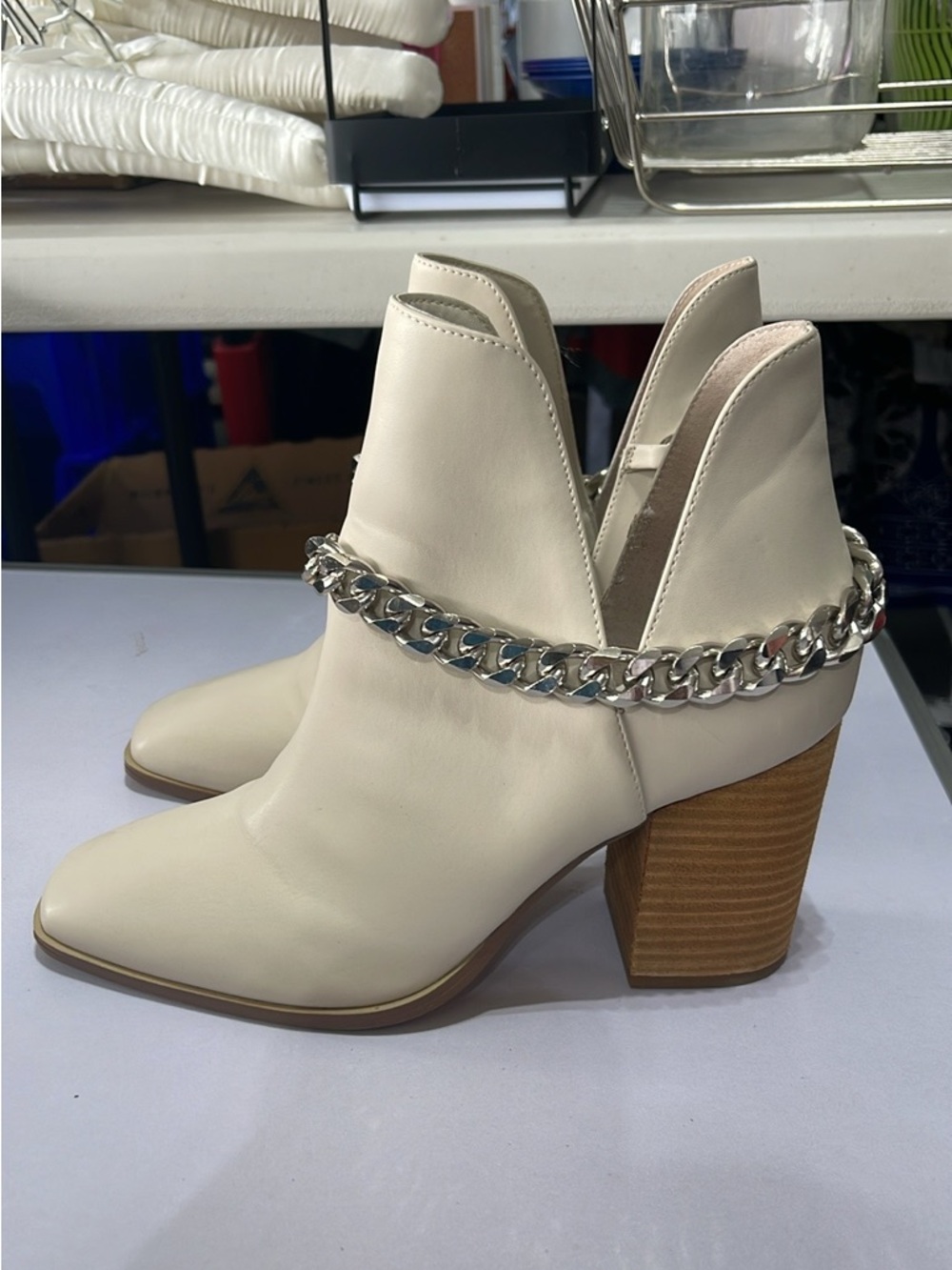 Steve Madden Cream Chain Accent Block Heel Booties